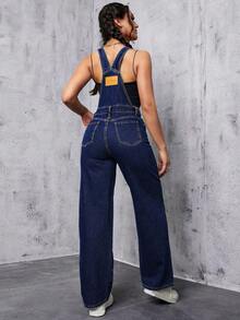 Flexra Women's Loose Fit Pocketed Wide Leg Casual Denim Jumpsuit - Medium Wash - View 10