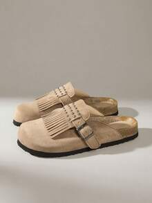 Solecia 女士休闲百搭通勤简约纯色流苏装饰平底鞋 - 棕色 - 查看 2