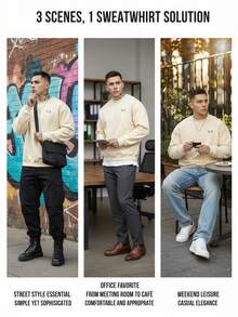 Manfinity Sport Corelite 男士秋冬保暖内衬卫衣，带刺绣细节，温暖又运动 - 米色 - 查看 4