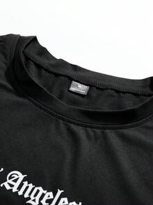 StoneGrade Men's Casual Letter Graphic Round Neck Short Sleeve T-Shirt, Summer T Shirt Los Angeles - Black - View 9