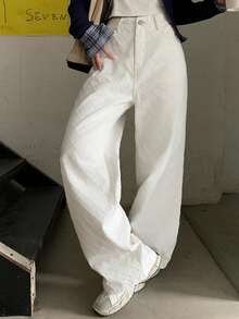 DAZY Women's Textured Plaid Patterned Straight Leg Casual Jeans, Suitable For Autumn, Spring, Summer - White - View 10