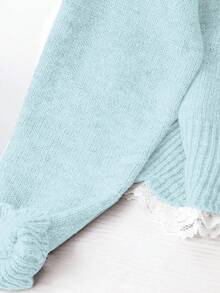 Resyla Áo len cardigan dáng rộng buộc dây thời trang lấy cảm hứng từ blogger, phong cách Châu Âu sang trọng - Màu xanh nhạt - Xem 5