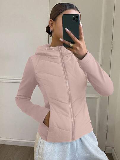 DAZY Abrigo acolchado ajustado con patchwork para mujer, otoño/invierno