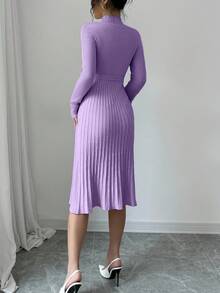 Rafferiza 女士纯色简约长袖宽松连衣裙 - 淡紫色 - 查看 2