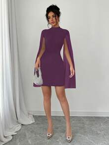 Selianne Vestido ajustado mini con capa de cuello alto,unicoloro - Morado - Ver 4