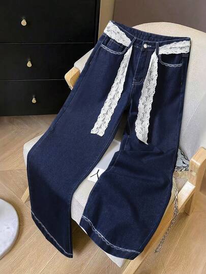 GlowEve 女士纯色口袋设计搭配白色腰带时尚百搭牛仔裤