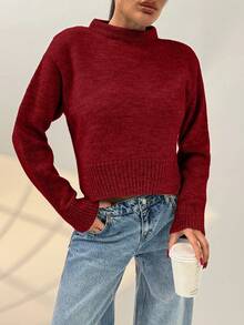 EURMUSE Suéter de cuello alto y corto de punto cálido para mujer - Burdeos - Ver 4