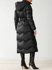 EURMUSE Black Long Padded Coat With Red Inline And Zipper - Black - View 2