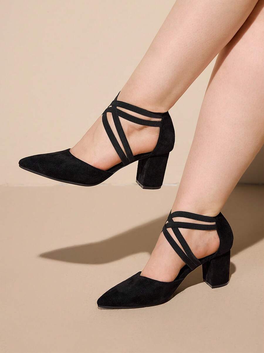 CUCCOO CURVES Women's Pointed Toe Criss-Cross Elegant High Heels For Christmas - Black - View 1