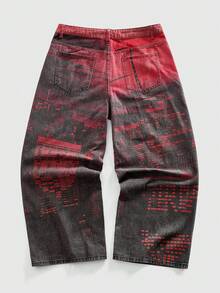 ROMWE MEN Quần Jeans Denim In Họa Tiết Thời Trang Thường Ngày Cho Nam - Đỏ - Xem 6