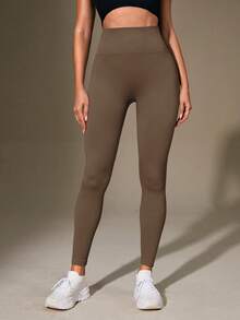 Easithlete Leggings de yoga marrones acanalados sin costuras para mujer - Marrón - Ver 4