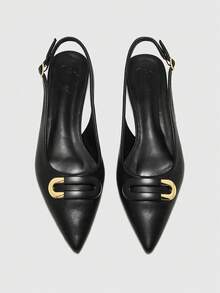 CUCCOO BIZCHIC Zapatos planos de mujer con diseño de hebilla metálica y punta puntiaguda - Negro - Ver 1