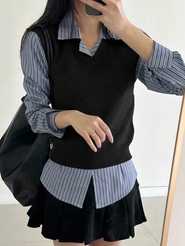 French Preppy Style Slimming Women Autumn/Winter Knitted Vest