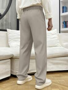 Manfinity Hypemode Men's Solid Color Pleated Straight Loose Casual Pants For Ceremony, Formal - Brown - View 2