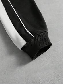 Manfinity Homme Men's Striped Crew Neck Raglan Long Sleeve Casual Fleece Pullover Sweatshirt, Autumn/Winter Men Tops Long Sleeve Men Jogging Suits Men Sport Clothes - Black - View 4