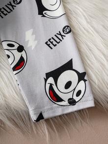 SHEIN Felix The Cat Young Boy Cartoon Pattern Cute Casual Long Sleeve T-Shirt And Pants Pajama Set - رمادي - مشاهدة 5