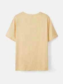 Gilmore Girls X SHEIN Camiseta de mujer con estampado de letras y cuello redondo, de manga corta, apropiada para el verano - Caqui - Ver 2
