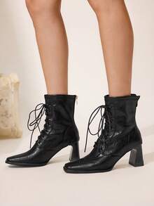 CUCCOO CHICEST 休闲系带粗跟女式踝靴 - 黑色 - 查看 5