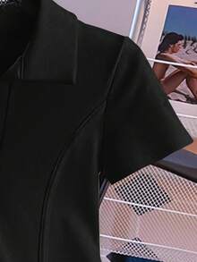 EMERY ROSE Camiseta casual de mujer de unicolor con cuello vuelto y manga corta - Negro - Ver 4