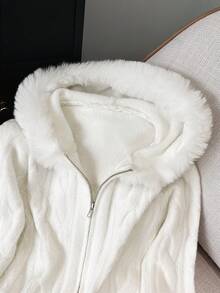 GlowEve Áo khoác cardigan dệt kim trơn màu trơn có mũ trùm đầu thời trang thu đông mới cho nữ - trắng - Xem 6