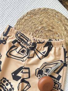 Playful Pals 男童秋季动物印花长袖卫衣和裤子套装 - 卡其色 - 查看 6