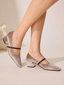 CUCCOO CHICEST Vintage Square Toe Satin Slip-On Pumps For Women For Christmas - Brown - View 7