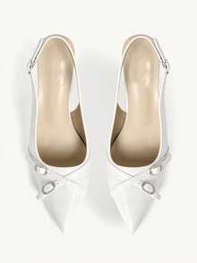 CUCCOO CHICEST Women's Pointed Toe Buckle Design Fashionable High Heels, Versatile For Daily Wear For Christmas - White - View 9