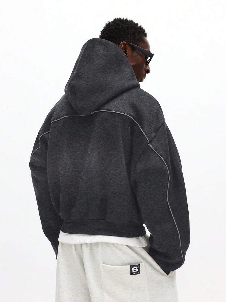 Cropped Hoodie With Contrast Piping Details