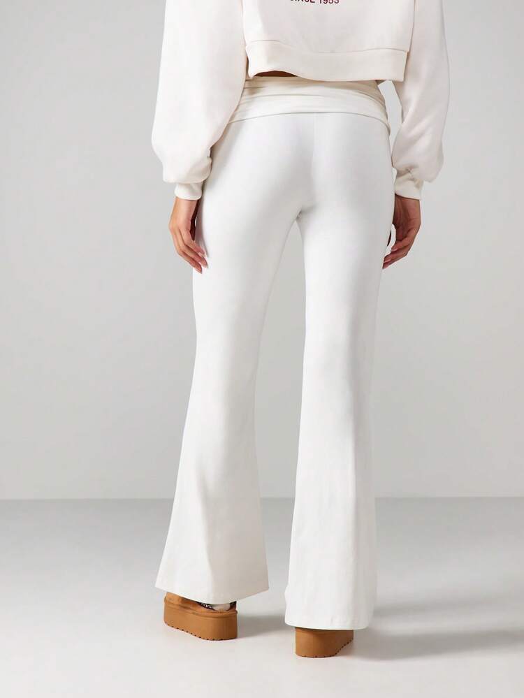 Missguided x Playboy Fold Over Waist Flare Branded Joggers For Women Casual High Rise Wide Leg Pants