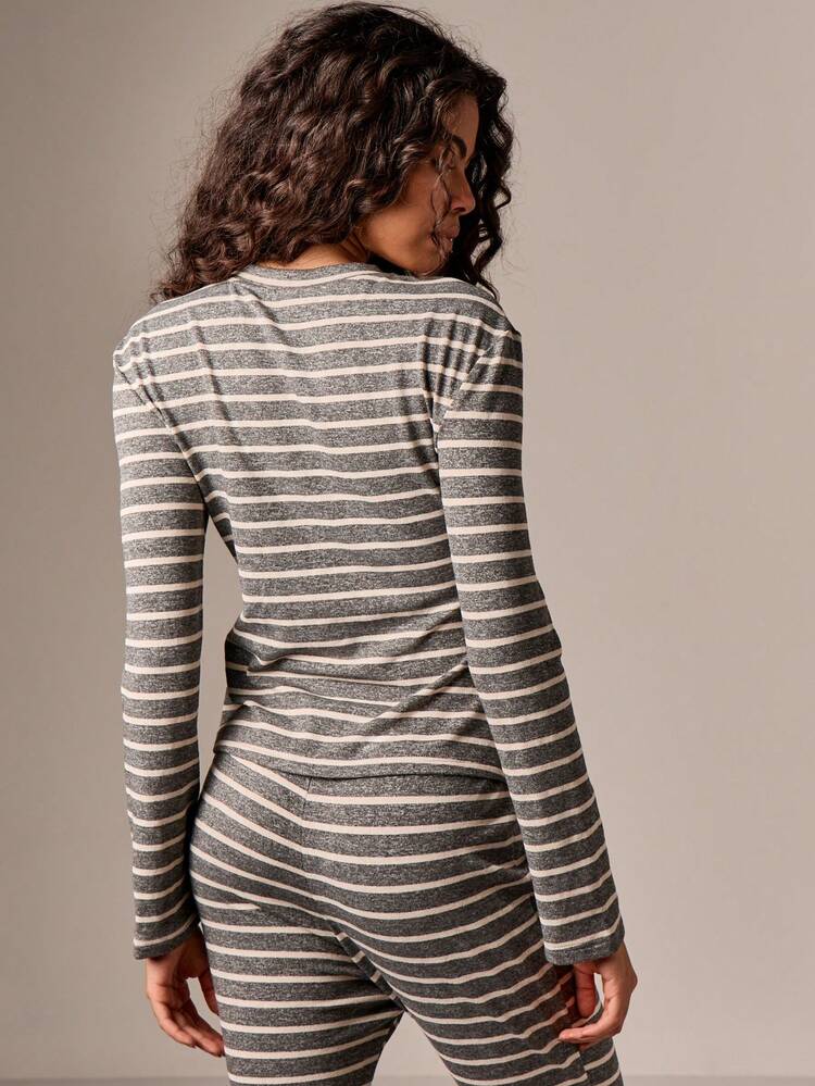 Striped Long Sleeve Button Up Top