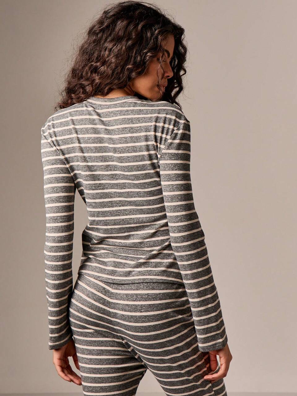 Striped Long Sleeve Button Up Top
