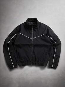 STYNVO Giacca a vento casual da uomo con colletto alto, chiusura lampo e dettagli a contrasto, adatta per l'autunno