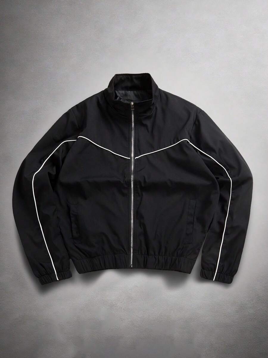 STYNVO Giacca a vento casual da uomo con colletto alto, chiusura lampo e dettagli a contrasto, adatta per l'autunno