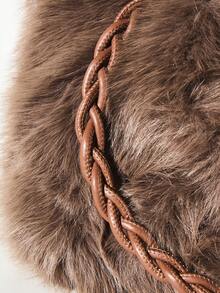 SHEIN Luxurious Faux Fur Shoulder Bag With Braided Twisted Rope Handles And Zip Closure For Winter Fall Occasions - Brown - View 2