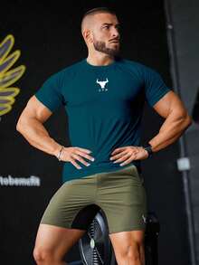GymBeat 男友风男士舒适短袖运动压缩T恤健身上衣篮球服男友风男士“我爱我的男友”图案男友风男士T恤男友风学校运动健身上衣透气轻盈 - 藏蓝色 - 查看 4