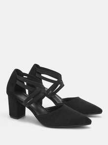 CUCCOO CURVES Women's Pointed Toe Criss-Cross Elegant High Heels For Christmas - Black - View 7