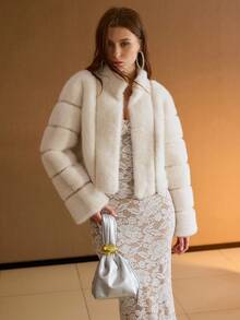 MOTF PREMIUM WOMEN FALL WINTER SOLID CROP FAUX FUR COAT