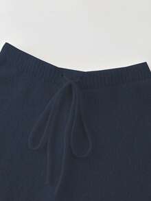 SHEIN Franclia Elegant Metal Decor Turtleneck Lantern Sleeve Loose Knit Sweater & Wide Leg Pants 2 Pieces Set, European Style - Blue - View 4