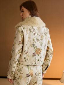 MOTF PREMIUM CONTRAST FAUX FUR BUTTON UP FLORAL PRINT JACKET - Multicolor - View 6