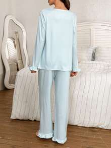 SHEIN 2pcs Striped Print Top And Pants Maternity Pajama Set, Winter