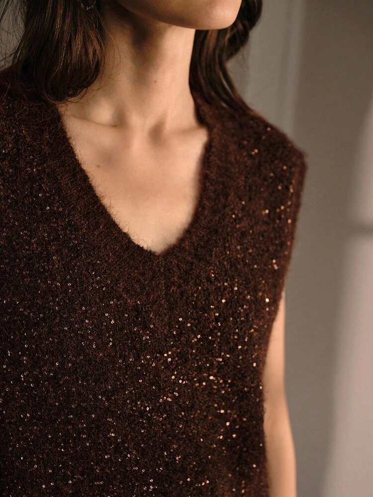 SUÉTER DE PUNTO CON CHALECO DE LENTEJUELAS DE CONTRASTE PARA OTOÑO E INVIERNO