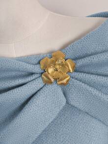 GlowEve Autumn Metal Flower Decor Off-Shoulder Long Sleeve Sweater Dress For Women,Light Blue Elegant Fashionable Casual Comfortable Date Winter Outfit - Blue - View 4