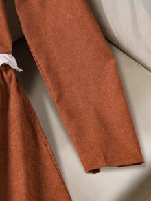 女童两件套：秋冬休闲灯芯绒长袖外套，带荷叶边小立领、纽扣装饰和前襟，搭配简约日常户外休闲半身裙 - 咖啡棕 - 查看 7