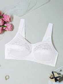Sujetador inalámbrico de encaje y parches para mujer de talla grande - Blanco - Ver 3