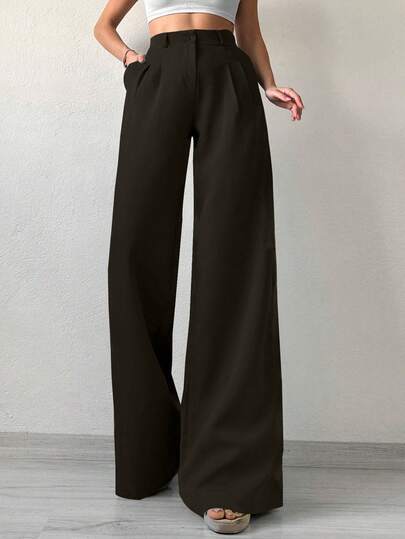 EURMUSE Pantalones anchos de traje de unicolor para mujer