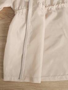 SHEIN Tween Girl Solid Color Drawstring Hooded Casual Jacket, With Drawstring Waist, Suitable For Autumn/Winter, Cute Jacket, Jacket For Teen Girl, Jackets For Girls Spring, Coats For Girls - Khaki - View 9