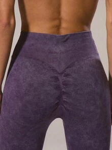 Musera Sport Sport Crossover Waistband Scrunch Bum Acid Wash Leggings Co-Ord Bottom Only Winter Active Sport Gym Workout Lounge Padel Fitness - Purple - View 5
