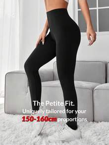 SHEIN PETITE Solid High Waist Bodycon Black Leggings - Black - View 7