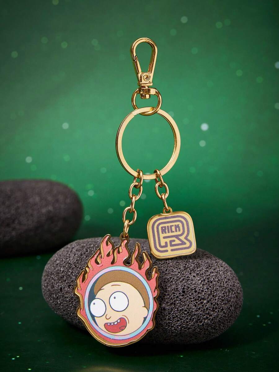 Rick and Morty X SHEIN 1pc Cartoon Figure Graphic Metal Keychain - Multicolor - View 1