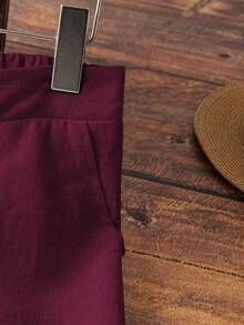 SHEIN PETITE 女士优雅度假休闲亚麻裤 - 紫色 - 查看 5